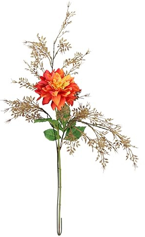 Kunstblumen Set Dahlie mit Dekozweig 62 cm hoch Künstliche Blume Arrangement täuschend echt Seidenblumen Herbstblumen Stielblumen Einzelblumen Deko für Vase Tisch Wohnzimmer Büro Herbstdeko