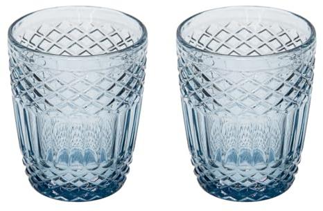 KASANOVA Set 2 Bicchieri Acqua Vetro Blu Lavorato Amalia