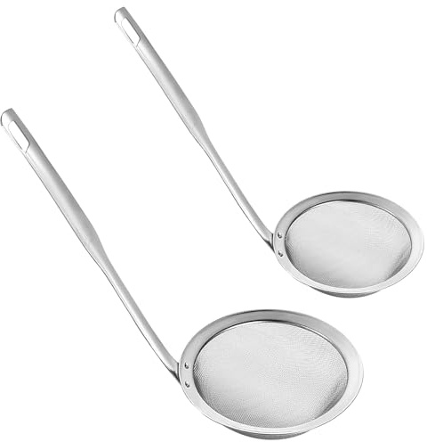 2Pcs Fine Mesh Strainer, Stainless Steel Sieve with Wire Mesh, Multi-Purpose Kitchen Skimmer Spoon for Flour Tea Coffee Juice Soups and Sauces