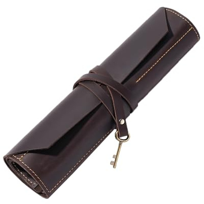 Balidiya Leather Tool Bag Roll Up Pouch with 10 Slot，Heavy Duty Tool Roll Bag Organizer Wrench Roll Chisel Bag，Portable Tool Wrap Roll Bags for Travel (Coffee)