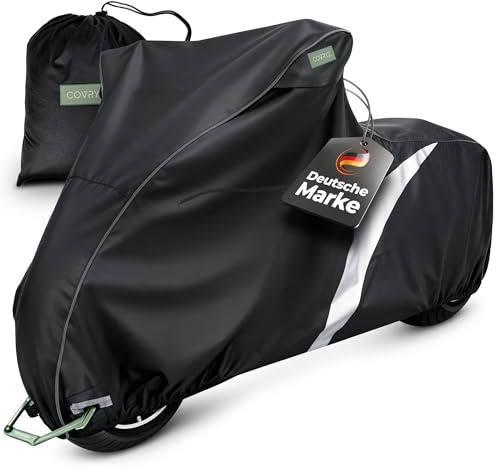 Motorrad Abdeckplane wasserdicht [reiß- und Winterfest] Motorradabdeckung | Abdeckhaube | Plane Wasserdicht für Indoor & Outdoor | UV- Motorradschutz für Bikes & Roller | Motorcycle Cover | COVRYZ
