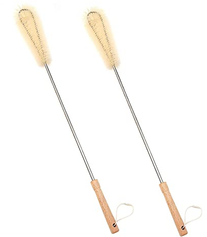 UPTALY Lot de 2 brosses de nettoyage coudées en nylon à manche long de 57 cm avec manche en bois de hêtre, brosse extra longue, pour grande bouteille, carafe d'eau gallon, grands récipients, vase de