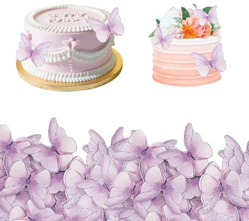 Lot de 48 papillons violets pour décoration de gâteau, non comestible, pour gâteaux, cupcakes, mariage, anniversaire, photographie, bricolage, décoration