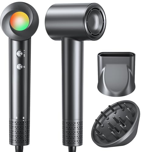 Hair Dryer, 160000 RPM Ionic Hair Dryer Portable Lightweight Blow Dryer with 500 Million Negative Ions, Fast-Drying, Lightweight and Quiet with Diffuser & Nozzle, Perfect for Home and Travel-Black
