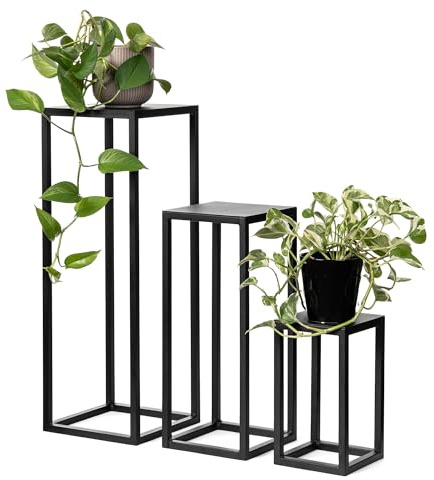 LAMO Manufaktur Set de 3 supports pour plantes 28/48/68 cm - Étagères à fleurs noir en métal | Supports de pots de fleurs moderne, socles pour sculpture, décoration | Meuble plantes, gueridon métal