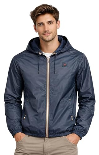 Geographical Norway Boatom blouson homme coupe-vent imperméable à capuche fixe – veste légère zippée avec poignets et bas élastiqués, protection vent et pluie mi-saison