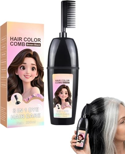3-in-1 Comb for Hair Coloring with Integrated Brush, Portable Hair Dye Comb for Gray Hair Coverage - Waterproof & Sweatproof, One Step Hairs Coloring, No Mixing, No Mess, Just Results (Brown Black)