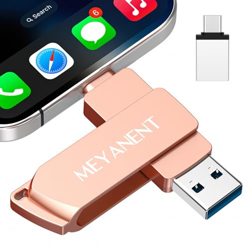 MEYANENT Chiavetta USB 128GB per iphone Memoria Esterna Backup Con Un Clic | Chiavetta USB 3 in 1 per iPhone Backup Sicuro di Foto e Video Senza App, Pen Drive Compatibile con iPad, Android, Mac e PC