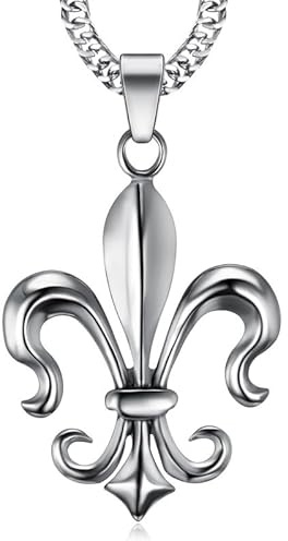 BOBIJOO Jewelry - Imposant Pendentif Collier Fleur de Lys Acier Argenté Royaliste Templier Chevalier Patriote Chaîne