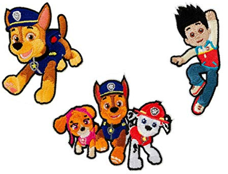 Mono-Quick Paw Patrol Chase Marshall Skye Aufnäher Set 3 Stück zum Aufbügeln Bügelbild für Kinder mit Superhunde Hund Welpen Fan, Bügelpatch Patches Bügelflicken Geschenk