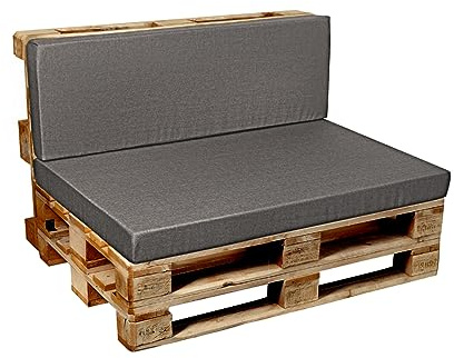 Garden Factory Palettenkissen Palettenauflagen Palettenpolster Sitzkissen, Rückenlehne oder Set, Glatt V2 (Set (Sitzkissen 120x80+Rückenlehne 120x60), Grau)
