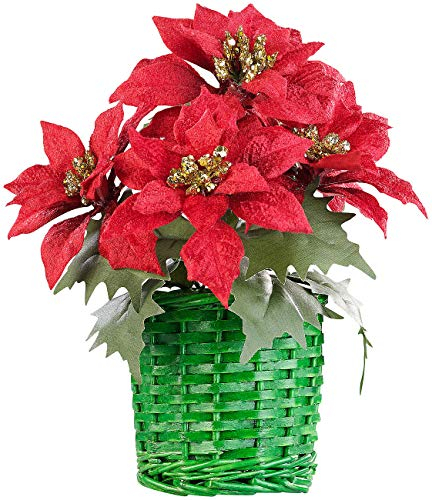 infactory Composition Florale de Noël avec Poinsettias et Panier tissé
