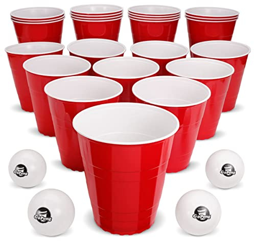 GoPong Jeu à Boire Géant pour Adultes, Pelouse Intérieur-Extérieur, Plage, Jeu de Fête de Bière-Pong, 24 Tasses Géantes Robustes avec 4 Balles