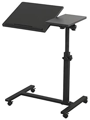 Rollender Laptoptisch Knietisch für Laptop Rollwagen kippbar Überbett Nachttisch Überbett Schreibtisch Überbetttisch mit Rollen Verstellbarer Laptopständer Sofa Beistelltisch (Schwarz)