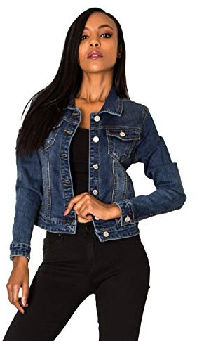 Nina Carter Jeansjacka för kvinnor, övergångsjacka, lätt tvätteffekt, jacka, blå, denim, ledig, Mörkblå (Dark Blue), M