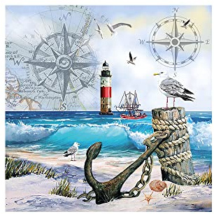 Ambiente Serviette Ankerplatz Papier 33x33 cm Maritim Bedruckt Weiß
