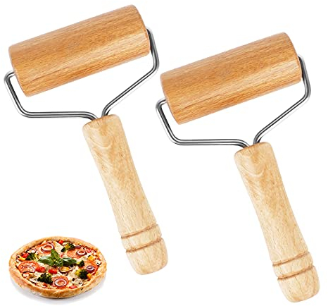2 pezzi di mattarello, rullo per pizza, a forma di T, in legno di faggio, rullo per angoli per torte, pasticceria, pizza fondente