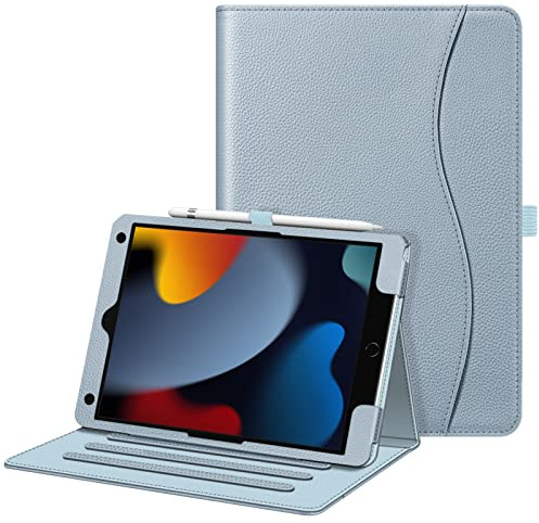 FINTIE Case for iPad 9th / 8th / 7th Generation (2021/2020/2019) 10.2 Inch | [Corner Protection] Multi-Angle Viewing Stand Cover with Pocket & Pencil Holder Auto Wake Sleep, Ice Blue