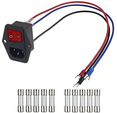 EPLZON 10A 250V 3D Printer Power Socket Inlet Module Plug With 10A 15A Fuse 18 AWG Extension Cable 3 Pin Male Power Switch IEC320 C14(Pack of 1 Pcs)