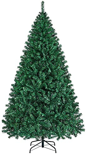 Yaheetech 219 cm Künstlicher Weihnachtsbaum Tannenbaum Christbaum, Grün | mit 1446 flammhemmenden PVC-Spitzen & Faltbarem Metallständer Kunstbaum Schnellaufbau für Weihnachtsdekoration
