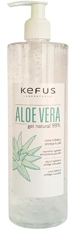 KEFUS Aloe vera gel puro naturale. 500 ml. Assorbimento immediato e piacevole consistenza non grassa. Nutre, idrata, rinfresca e cura la pelle. Crema post depilazione. Skincare. Doposole. Afersun