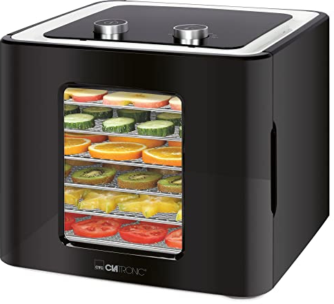Clatronic DR 3773 Dörrautomat, getrocknete Früchte/Obst/Gemüse/Fleisch und mehr, gesunde Ernährung für Fitness und Gesundheit, 6 Edelstahl-Ablagegitter (spülmaschinengeeignet), schwarz