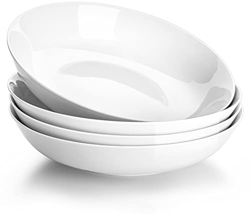 MALACASA Serie Regular, 1100ml Platos de pasta de porcelana, platos hondos,servicio de cuencos para ensalada 4 piezas, blanco