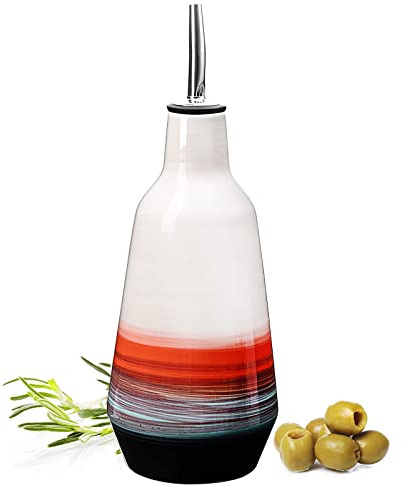 Gute Ceramic Olive Oil and Vinegar Dispenser Bottle - Perfect Home Decor Gift - 400ml Carafe with Pourers - Blue - 9 H 3 W