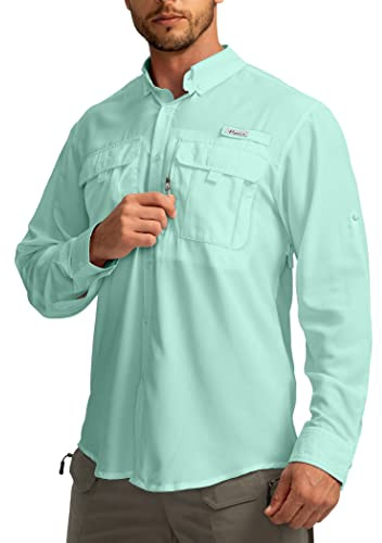Men's Sun Protection Fishing Shirts Long Sleeve Travel Work Shirts for Men UPF50+ Button Down Shirts with Zipper Pockets(Arona Small)