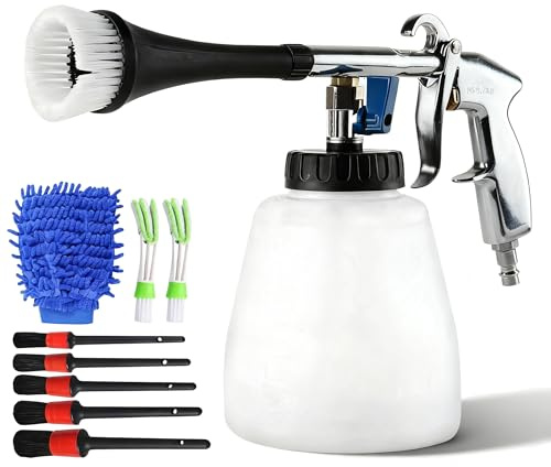 Car Detailing Cleaning Gun, 60L 6-9Bar High Pressure Air Blow Gun Auto Interior Washing Gun Portable Spray Gun with Nozzle Towels Gloves and Brushes Detailing Cleaning Set for Auto Motorcycle