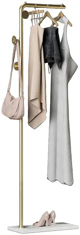 HKaikzo Garderobenständer, goldener Kleiderständer, freistehend, mit satiniertem Stahl-Finish und natürlicher, stabiler Marmor-Basis, für Mäntel, Hüte, Schals, Hotel, Flur
