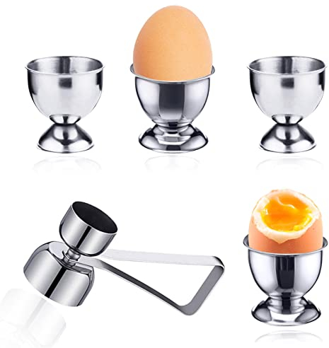 Lot de 4 coquetiers en acier inoxydable - Petit verre à vin - Livré avec un ouvre-œuf