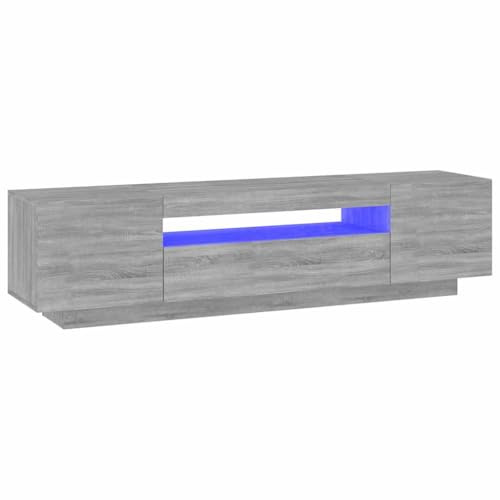 vidaXL TV Schrank mit LED-Leuchten Lowboard TV Möbel Tisch Sideboard Fernsehtisch Fernsehschrank HiFi-Schrank Grau Sonoma 160x35x40cm