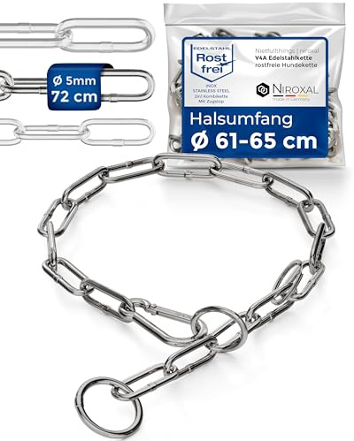 Hundekette Edelstahl Kombikette langgliedrig mit Karabiner & Zugstopp – 5 mm x 72 cm