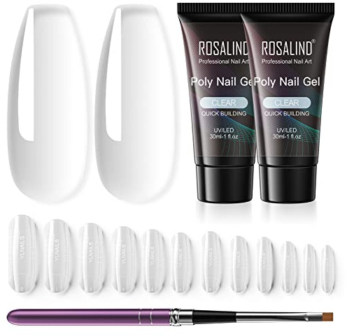 ROSALIND Poly Nagel Gel Transparent 30ml*2 mit Nagelbürste und Nägel Tipps