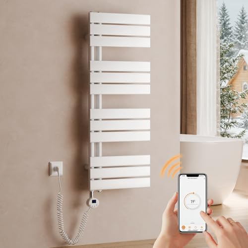 S'AFIELINA Handtuchheizkörper elektrisch 1041×400 mm 400W WLAN Weiß | Badheizkörper elektrisch mit Thermostat, App-Steuerung, 7-Tage-Timer und LCD-Anzeige, elektrischer Handtuchtrockner