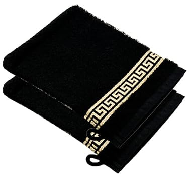 Belle Arti Premium Mäander Handtücher Duschtücher Gästetücher Flauschige Frottee Baumwolle (2er Set - 15 x 20 cm, schwarz)
