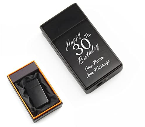 Personalised Engraved Black Torch Gas Jet Lighter, Comes with Presentation Box, Happy 30th Birthday Design, Gift for Him, Father, Birthday Gift, Engraved in The UK