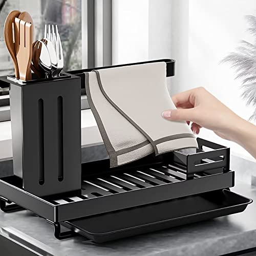 COITROZR Spülbecken Organizer, Spülorganizer aus Hochwertigem Kohlenstoffstahl, Küche Spülorganizer mit Abtropfschale, Schwammhalter für Schwamm, Bürsten, Spüle Organizer Schwarz