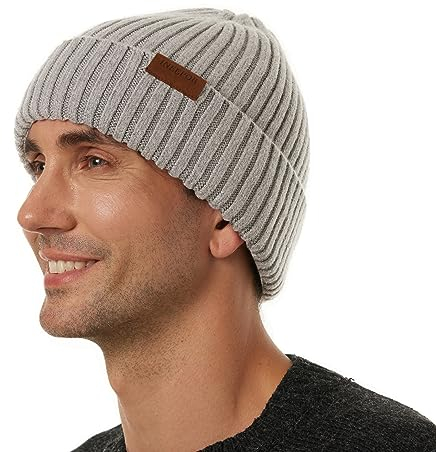 ineepor Wintermütze Herren Damen Merino Mütze Winter Wollmütze Strickmütze Kurz Beanie Hat Mit Fleece Futter Thermo Gefütterte Unisex Weich Warme
