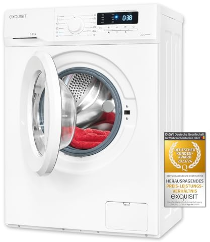 Exquisit Waschmaschine 7kg, Energieeffizienzklasse A, max. 1400 U/Min, Kurzprogramm, Mixprogramm, Startzeitvorwahl (3-24 Std.), Aquastop, 12 Waschprogramme, WA57014-020A weiss