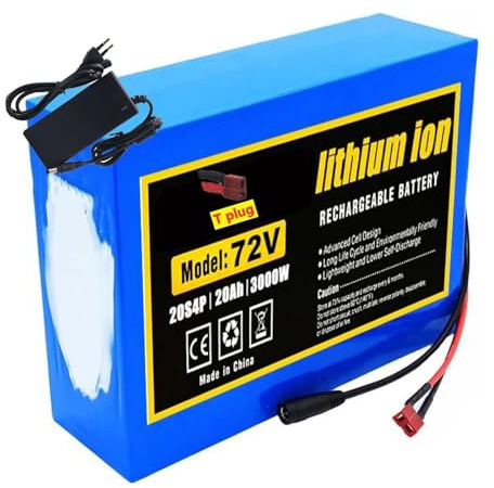 JHKJ Litiumjonbatteripaket 72V 20Ah för 1000W 2000W 3000W Motoruppladdningsbart ersättningsbatteri med BMS,T plug