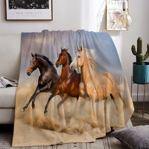 UGZDEA Coperta da divano con cavallo 150x200cm, carina Coperta con stampa di cavalli, morbida e accogliente per ragazze, ragazzi, adulti