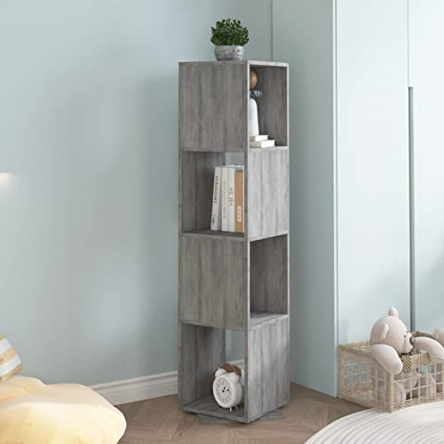 LAPOOH Drehregal Betongrau 34,5x34,5x75,5 cm Holzwerkstoff, Standregal, Drehbares Bücherregal, Drehbares Regal, Bad Regal, Bücherturm Freistehend, Toilettenregal - 339559