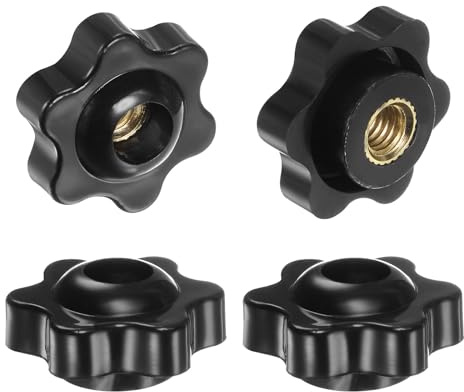 QUARKZMAN 4 Stück Sterngriffmutter M6 Flügelmuttern mit Gewinde, Rändelmutter Handgriff Durchgangsloch Klemmmutter 25mm Spannknopf für Maschinen Anlagen Fitnessgeräte, Schwarz
