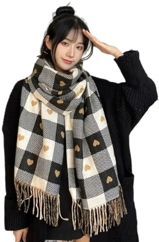 BISONBLUE Luxuriöser Karierter Kaschmir-Schal, Dicker Schal Für Damen, Herren, Unisex, Warm, Schwarz, 5 X 175 cm