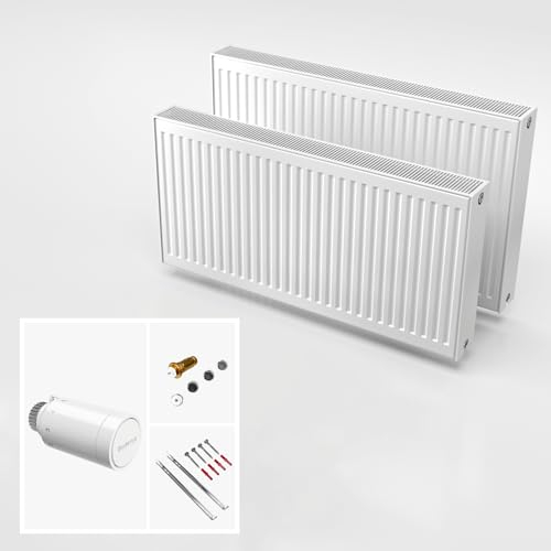 DESIGNO Universalheizkörper Kompakt & Ventilheizkörper Typ 22 -BH-600 x BL-1200 | inkl. Buderus Thermostatkopf - Ventil - Montagezubehör | Wärmeleistung 2.105 Watt