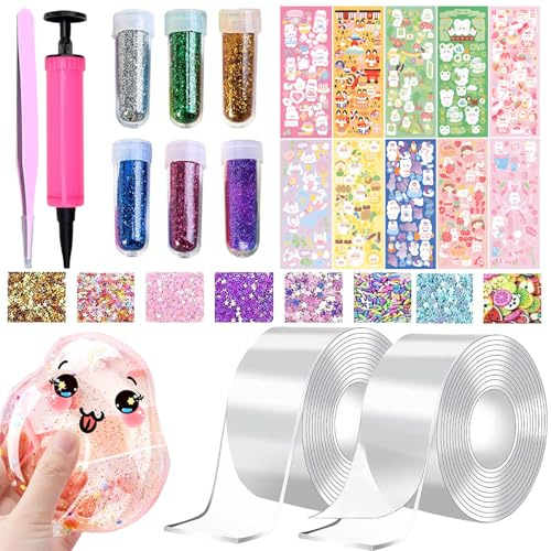 Giugio 38-delars Nano Tape Bubbles Set, dubbelhäftande tejp-set för DIY-hantverk, Blowing Bubble Tape, uppblåsbar luftbubbeltejp, spårlös självhäftande nanotejp med paljettklistermärken