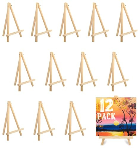 Caballetes de madera, paquete de 12 caballetes de mesa, caballetes de pintura para niños, caballetes de manualidades, soporte de mesa y caballete portátil para pintar lienzos, caballetes de trípode