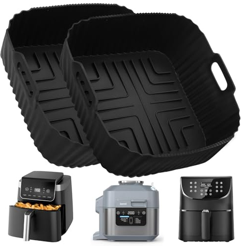 YQL Square Air Fryer Silicone Liners for Ninja PRO 4.7L AF140UK/AF180UK | 2PCS Reusable Air Fryer Accessories for Ninja Crispi 3.8L/Speedi 5.7L ON400UK, COSORI 4.7L/ 5.5L & Other Single Airfryer